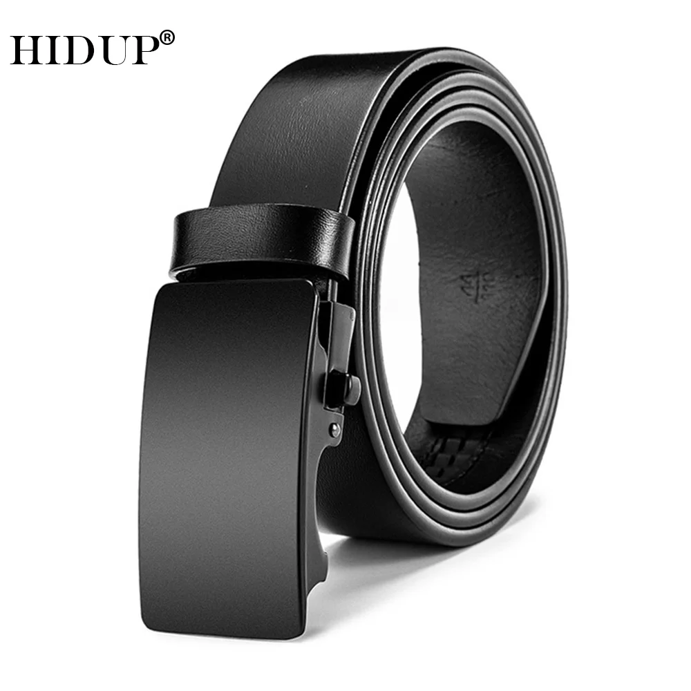 

HIDUP 3.5cm Width Men's Cowhide Automatic Buckle Pure Leather Belt for Male Jeans Accessories