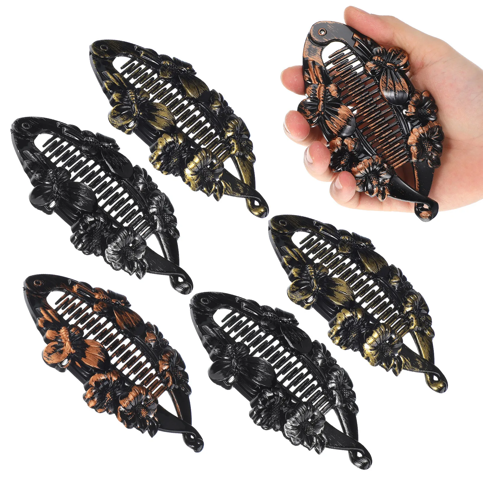 

6pcs Vintage Fish Shape Clips Retro Style Ancient Color Plastic Hair Clamp For Women Party Wedding Daily Use Hair Accessories