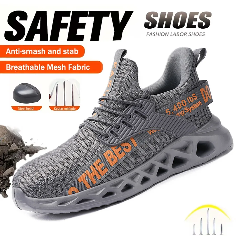 Steel Toe Work Safety Sneakers for Men Women Lightweight Anti-Smash Anti-Puncture Protective Shoes