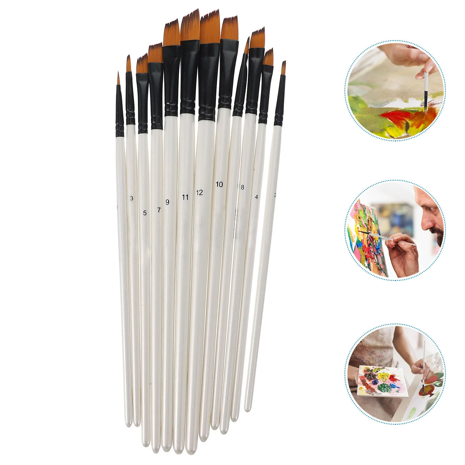 

12Pcs Art Painting Brush Set Natural Wood Material Safe Easy Handle Perfect for Drawing Watercolor Projects Beginner