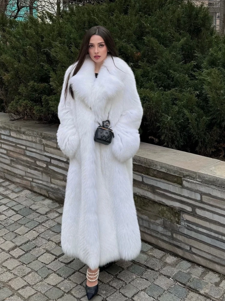 

White Long Coat Outerwear Elegant Fashion Y2k Loose Lapel All Match Thick Warm Faux Fur Jacket For Women 2025 New Winter Parkas