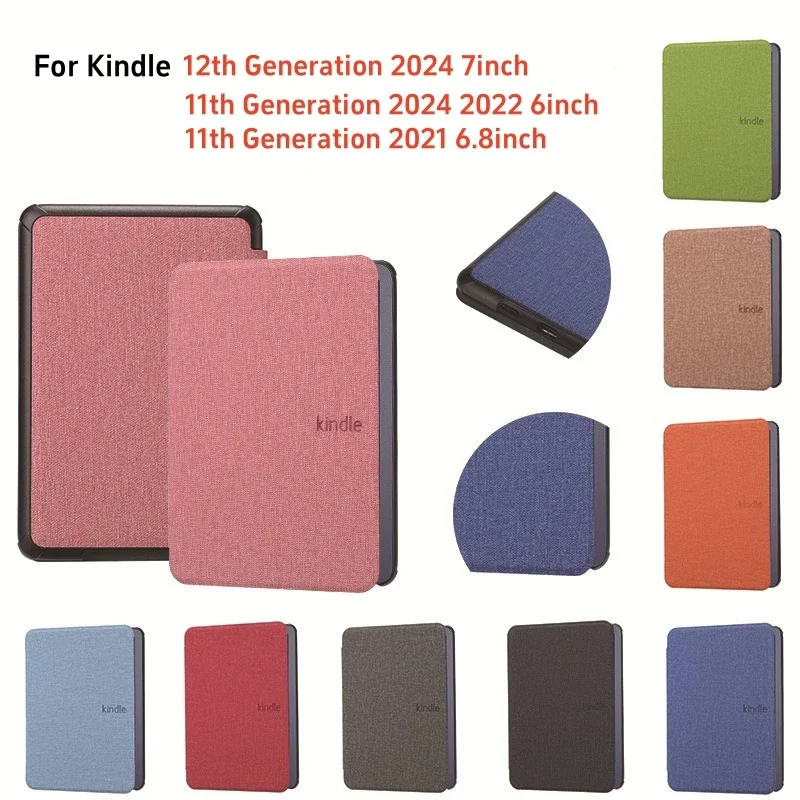 حافظة قارئ إلكتروني من جلد البولي يوريثان لجهاز Kindle Paperwhite 2024 12th Gen 7 بوصة غطاء مقاوم للصدمات لجهاز Kindle 11th Gen 2022 2021 Auto Wake/Sleep