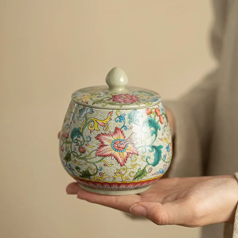 Handmade Enamel Color Tea Can Ceramic Sealed Storage Tank Household Moisture-proof Waterproof Sealed Tank Retro Portable Tea Can