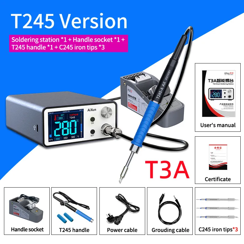 

AIXUN T3A Intelligent Soldering Station With T12/T245/936 Handle Welding Tips For SMD&BGA Repair Fast Heating 200W Remote Upgrad