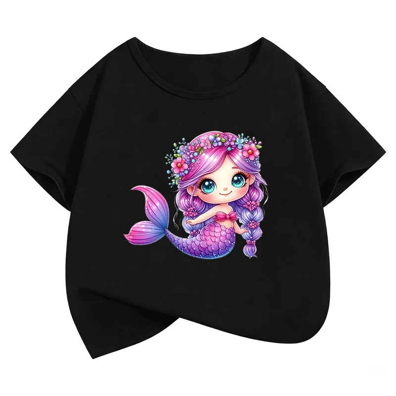 Fashion Fish Design T-Shirt Printed T Shirt Girls' Summer Clothes Short Sleeve Tops T-Shirts Cute Girls Clothing