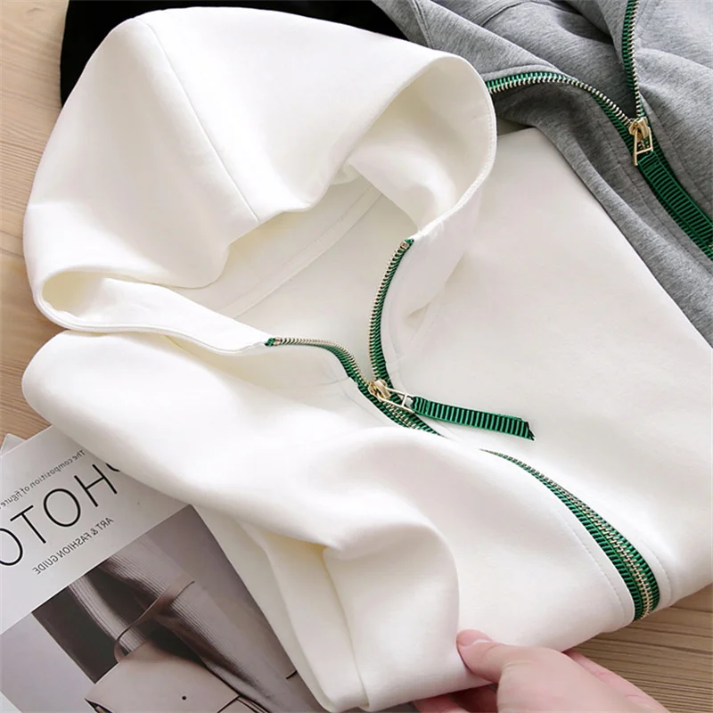 

Женская тонкая укороченная толстовка на молнии Slim Fit для весны и осени, без этикетки, в корейском стиле, свободного кроя, из полиэстера, хлопка и спандекса