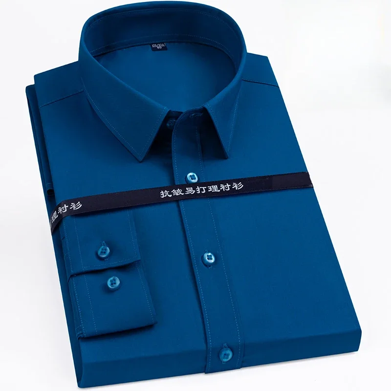 New in shirt plus size 8XLelastic long-sleeve shirts for men slim fit formal plain shirt wrinkle free business Purple clothes