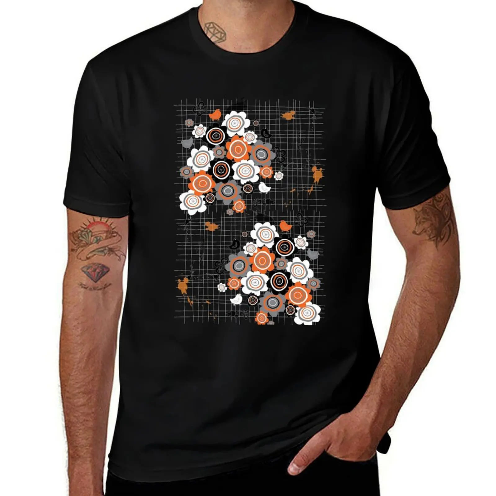 Grunge Orange Flowers And Chicks Scrapbook Doodles ? fatfatin T-Shirt Plus Size Short Sleeve T-Shirt