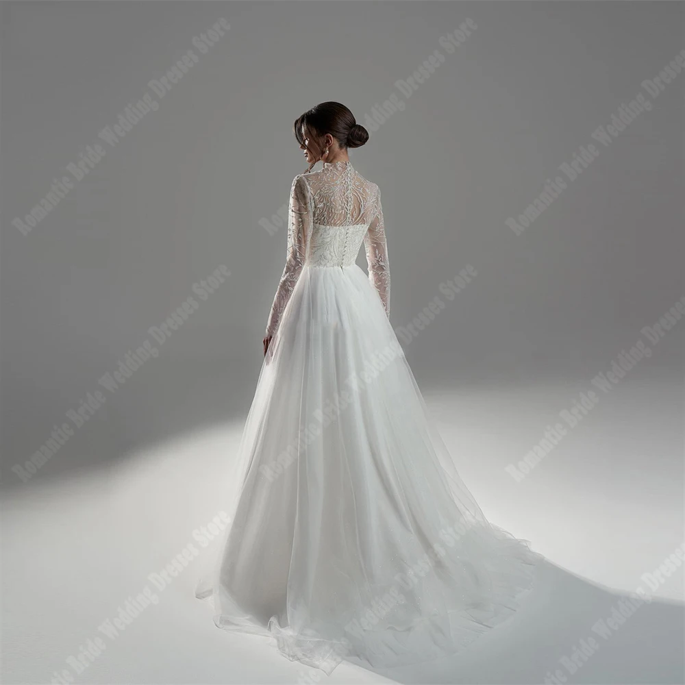 Elegant Long Sleeveless Women Wedding Dresses Appliques A-Line Bridal Gowns Summer Tulle Mopping Length Vestidos De Novias 2024