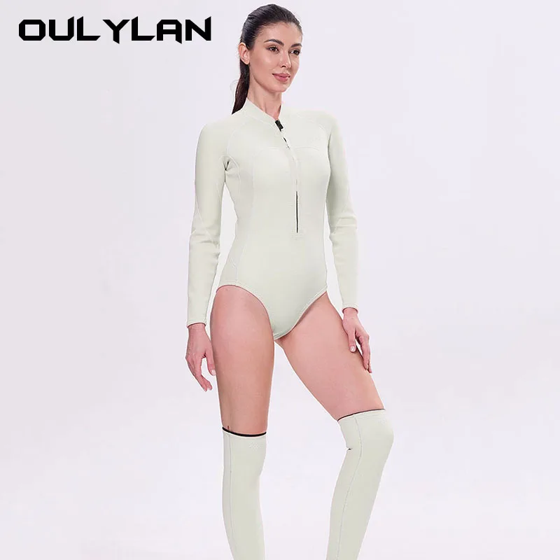 

Women 2mm Bikini Diving Wetsuit Long Sleeve Scuba Dive Snorkeling Clothes Surfing Kayak Suit White Neoprene Swimwear