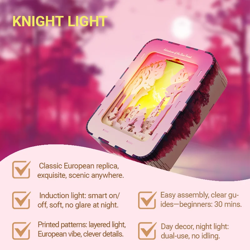 Moc criativo blocos de construção de madeira modelo 3d kit de construção diy luz noturna montagem tijolos decoração desktop crianças presente aniversário ​