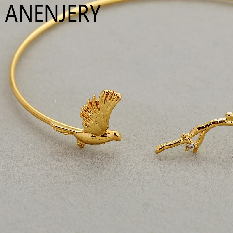 ANENJERY Vogel Zirkon Einstellbare Goldene Armband für Frauen Luxus Design Einfache Neue Trend Schmuck Geschenk Täglichen Großhandel