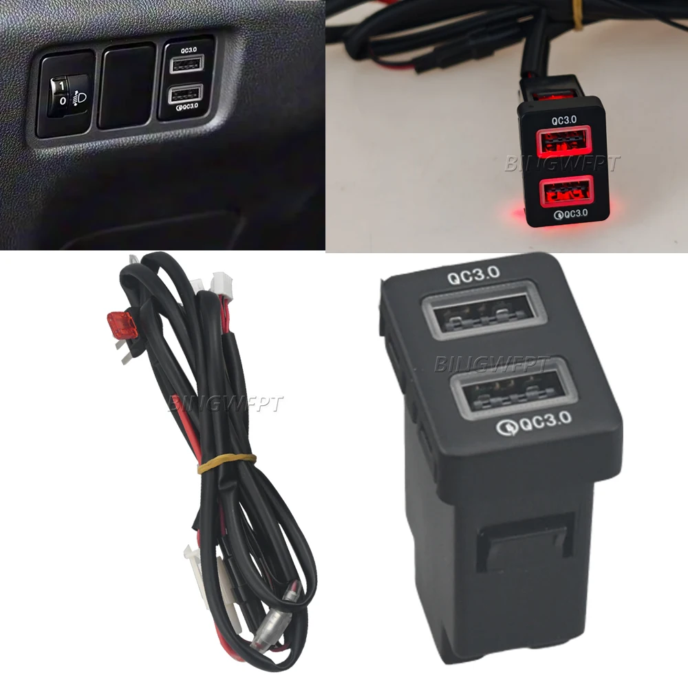 For Mitsubishi Outlander Eclipse Cross L200 Triton QC3.0 Type C PD USB Quick Car Charger Socket Nondestructive Replacement Harne