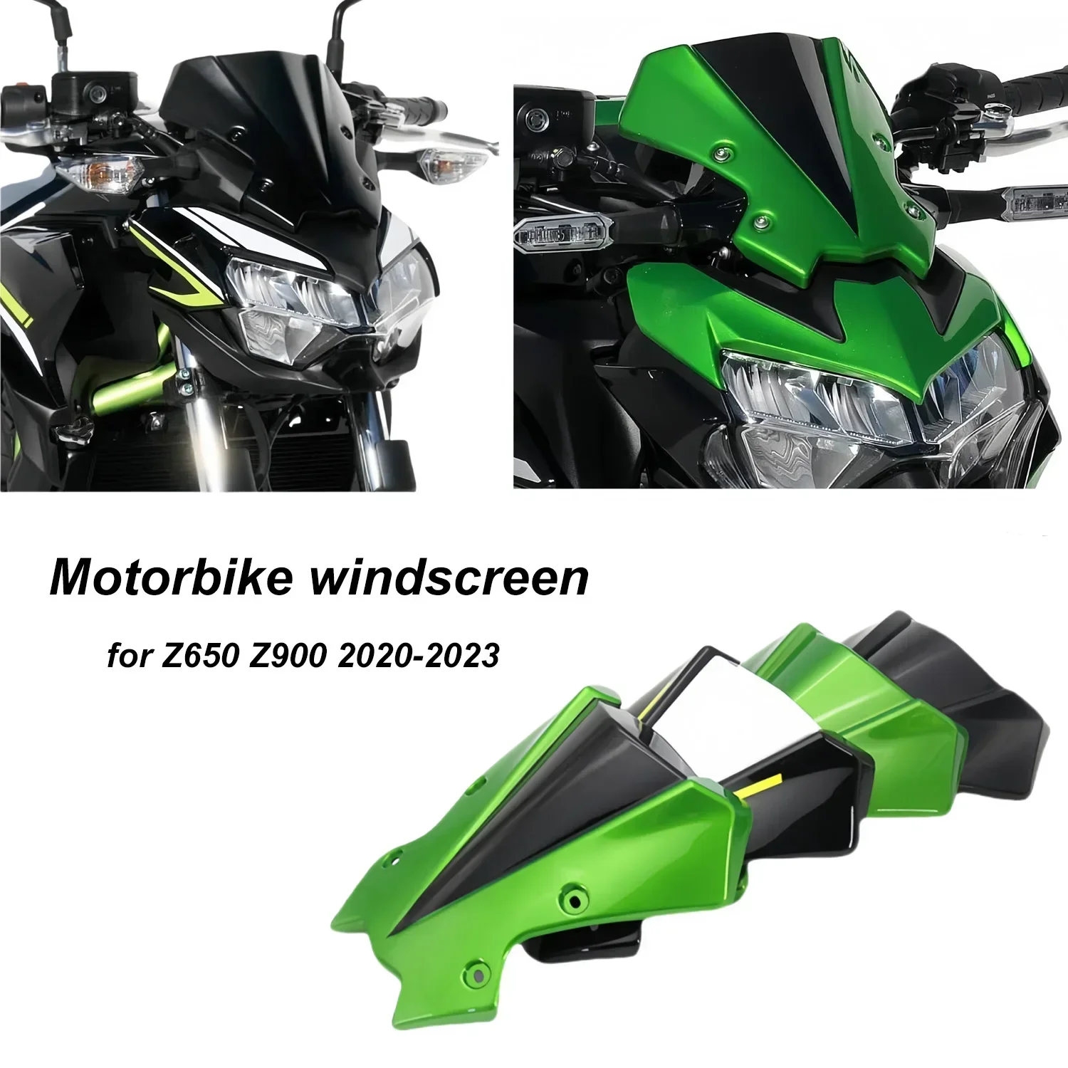 Motorcycle Wind Deflector Windshield for Z650 Z900 2020-2023, Scratch-Resistant, Crack-Proof, Reduces Chest Wind Pressure, Ideal