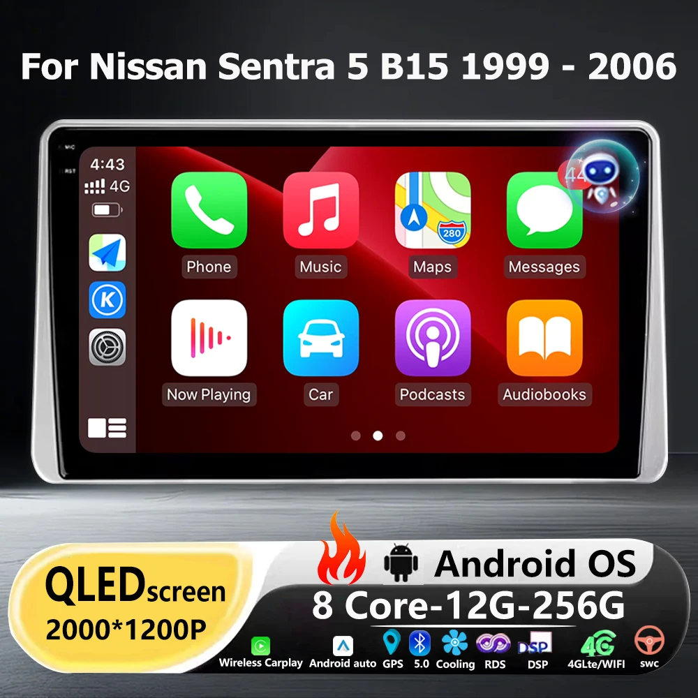 Radio Multimedia para Auto con Reproductor de Video, GPS y Navegación para Nissan Sentra 5 B15 1999 - 2006, Android 16, Auto Carplay, BT, Cámara 360