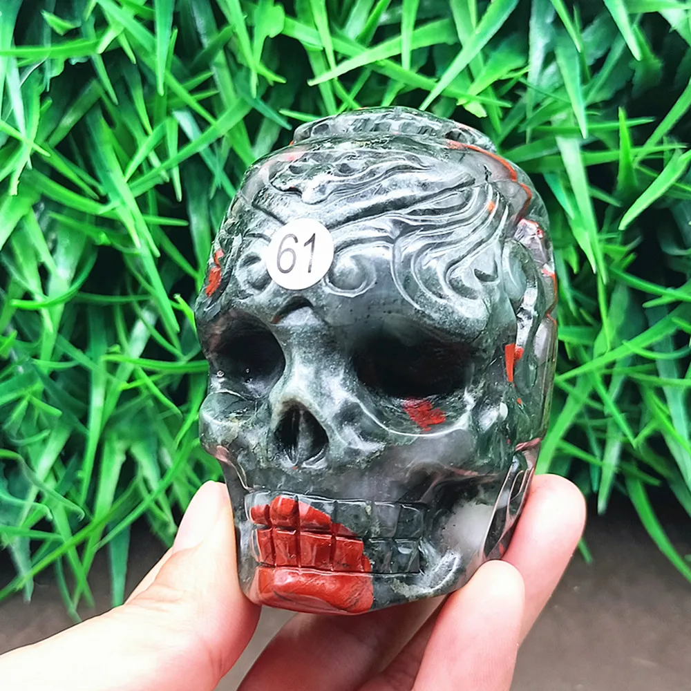 An Indian skull home decoration crafted from natural energy quartz crystal, used for spiritual chakras and healing.