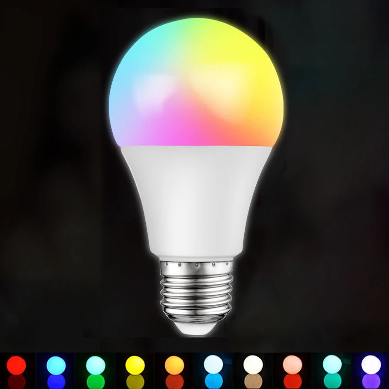 ไฟ LED หลอดไฟสีสัน E27สกรูพลาสติกหุ้มหลอดไฟอลูมิเนียมไฟ RGB เปลี่ยนสีได้พราวไฟกลางคืนควบคุมระยะไกล
