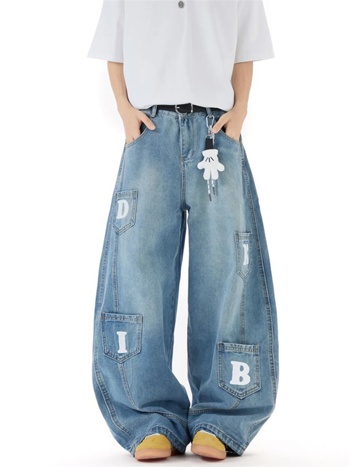 

Retro Waed Knife Men's Jeans American High Street Sle Loose Casual Drapey Wide Leg Pants Youth Faion Summer