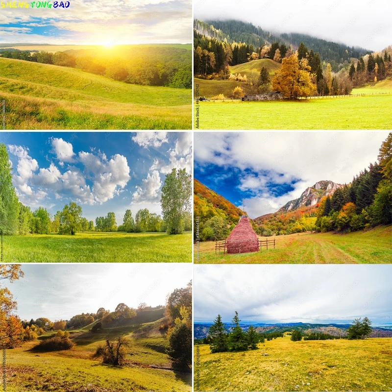 

Colorful Autumn Landscape Photography Backdrops Altaussee Lake Village Park Golden Sunrise Morning Countryside Background AU02