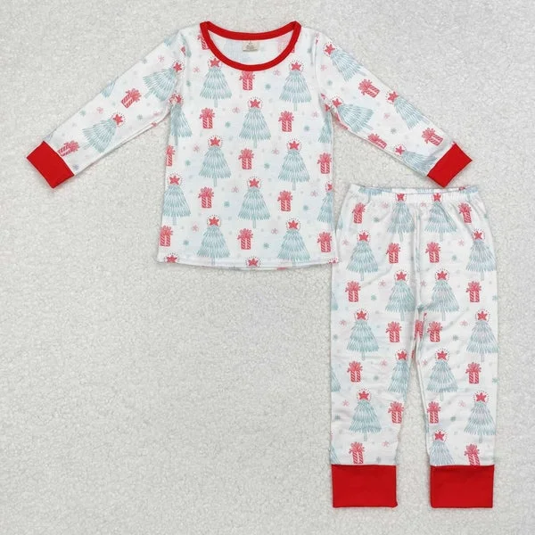 

Ready to Ship Boutique Baby Girls Pink Christmas Trees and Box Print Pattern Pajamas Sleepwear Sets