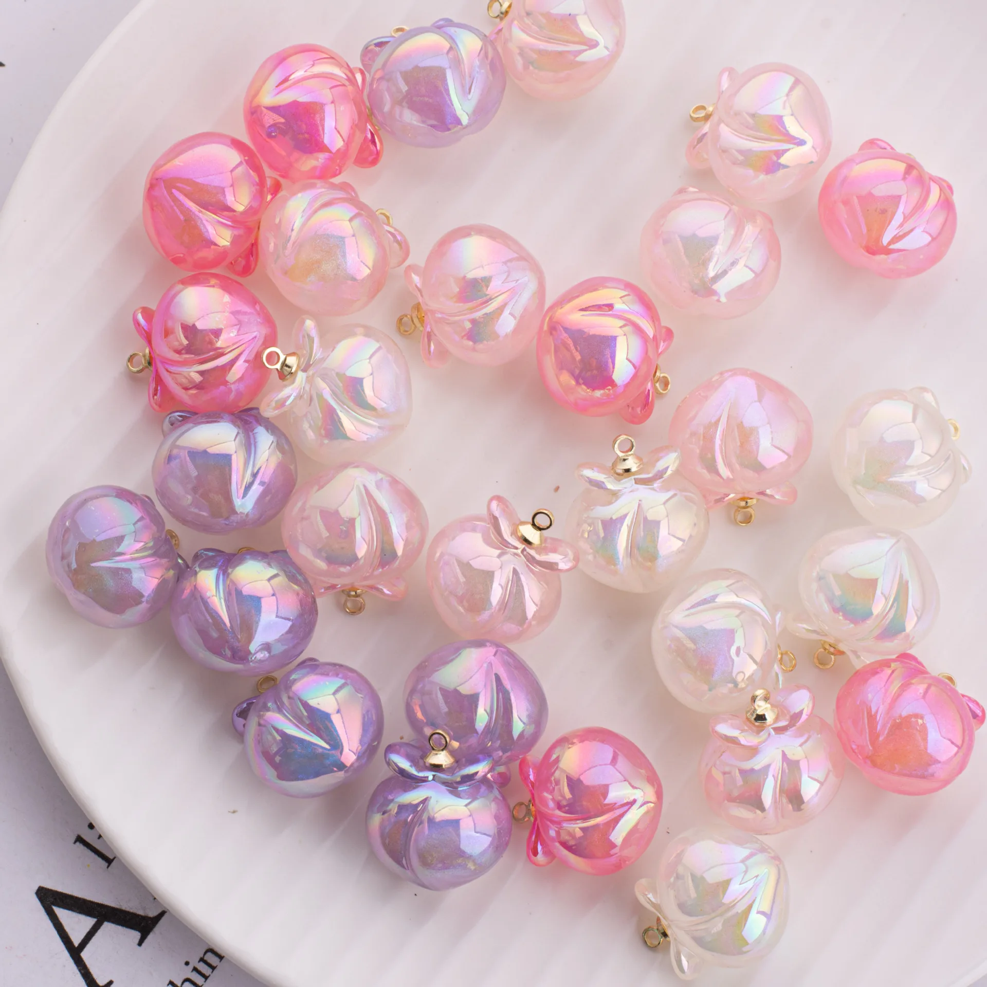 

DIY Jewelry Findings 50pcs 20*17mm AB Jelly Colors Fruit Peach Shape Necklace Pendants Ornament Accessory Bracelet Charms