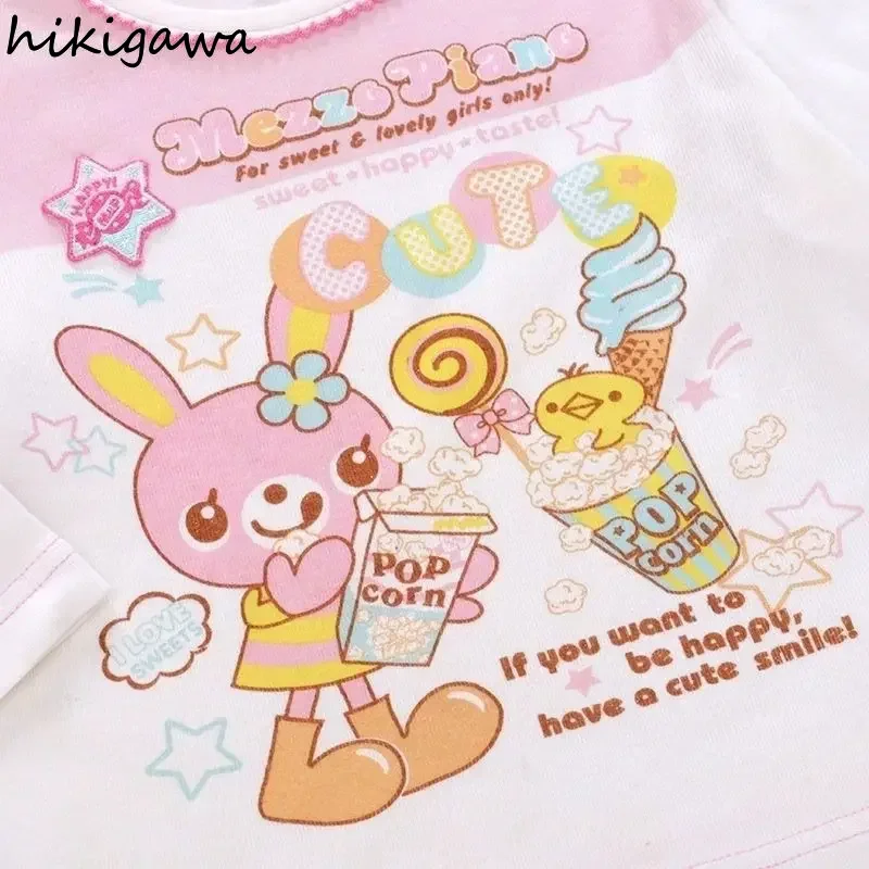 2024 Ropa Mujer Cute T Shirts for Women Long Sleeve Anime Rabbit Fashion Tees Japanese Camisetas Casual Sweet Tshirt Y2k Tops