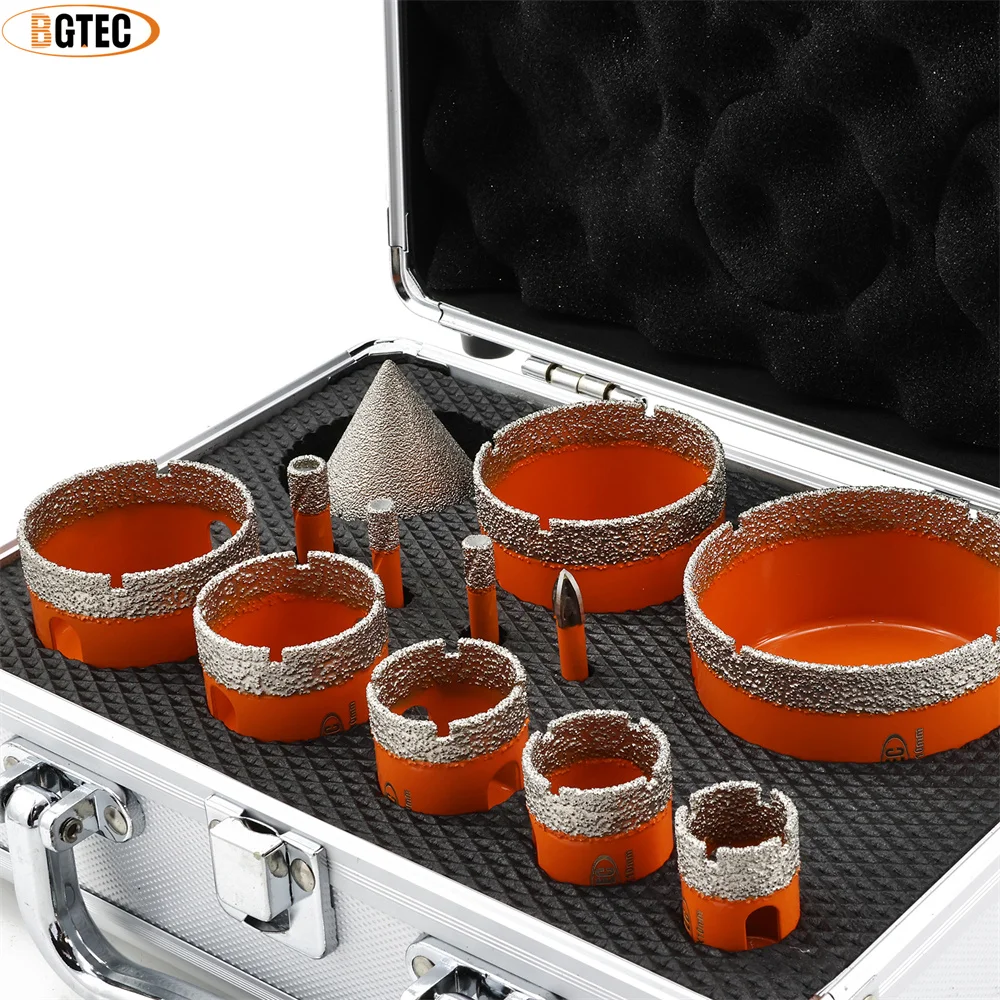 BGTEC 12 ชิ้น/กล่องเพชรเจาะ Core Bits ชุด 6/6/8/20/25/28/35/45/50/65 มม.+ 50 มม.Chamfer + เจาะตําแหน่งสามเหลี่ยม Shank กระเบื้องหินอ่อน