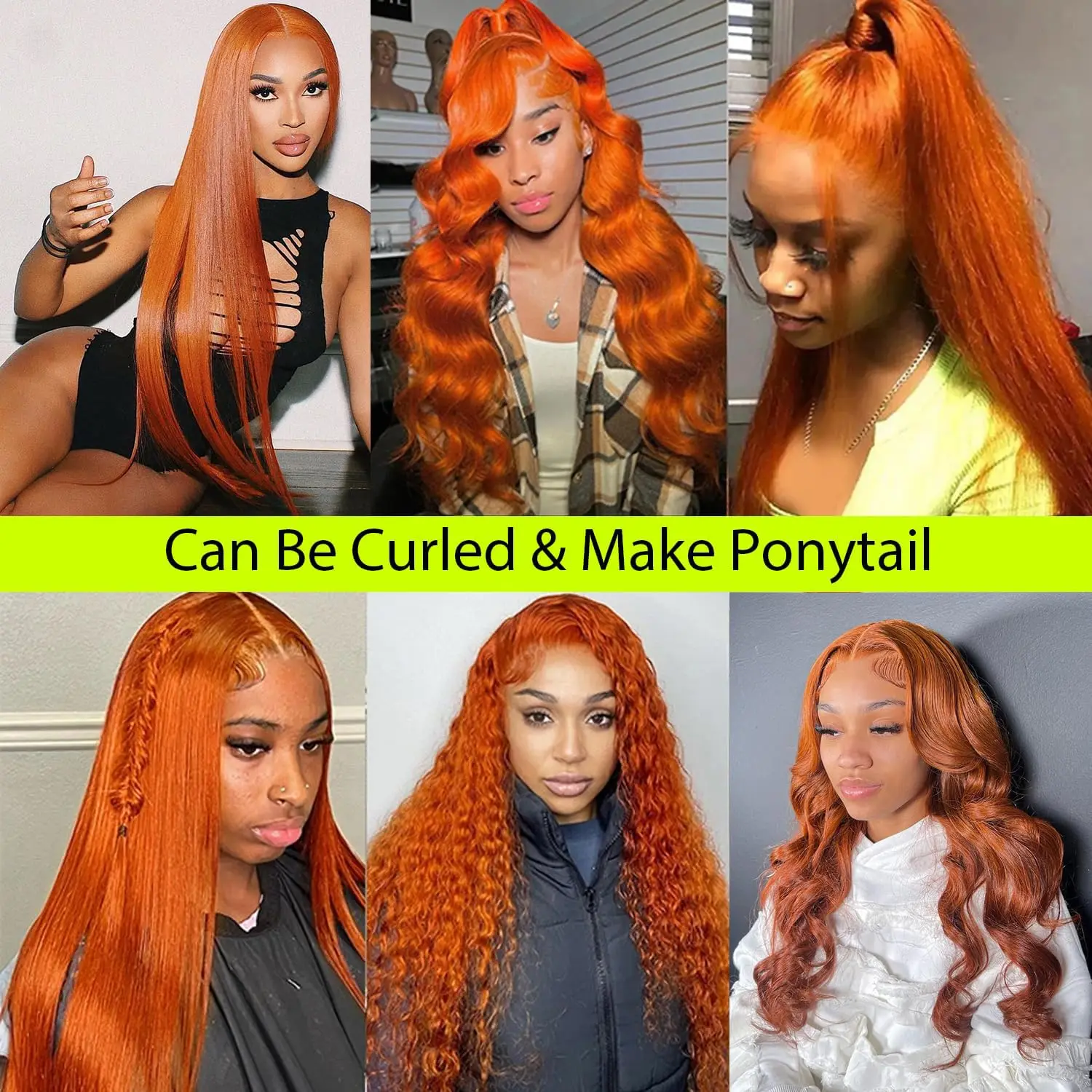 Ginger Orange Transparent Lace Frontal Wig Human Hair Brazilian Orange Color Straight Lace Front Wig 220% 13x4 Lace Front Wig