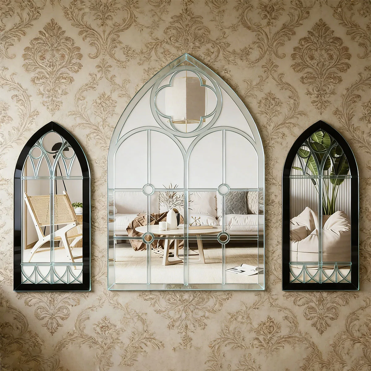 

Rustic Farmhouse Mirror for Wall Decor Wooden Decorative Window Wall Mirror for Living Room, Bedroom, Entryway Home Decoration