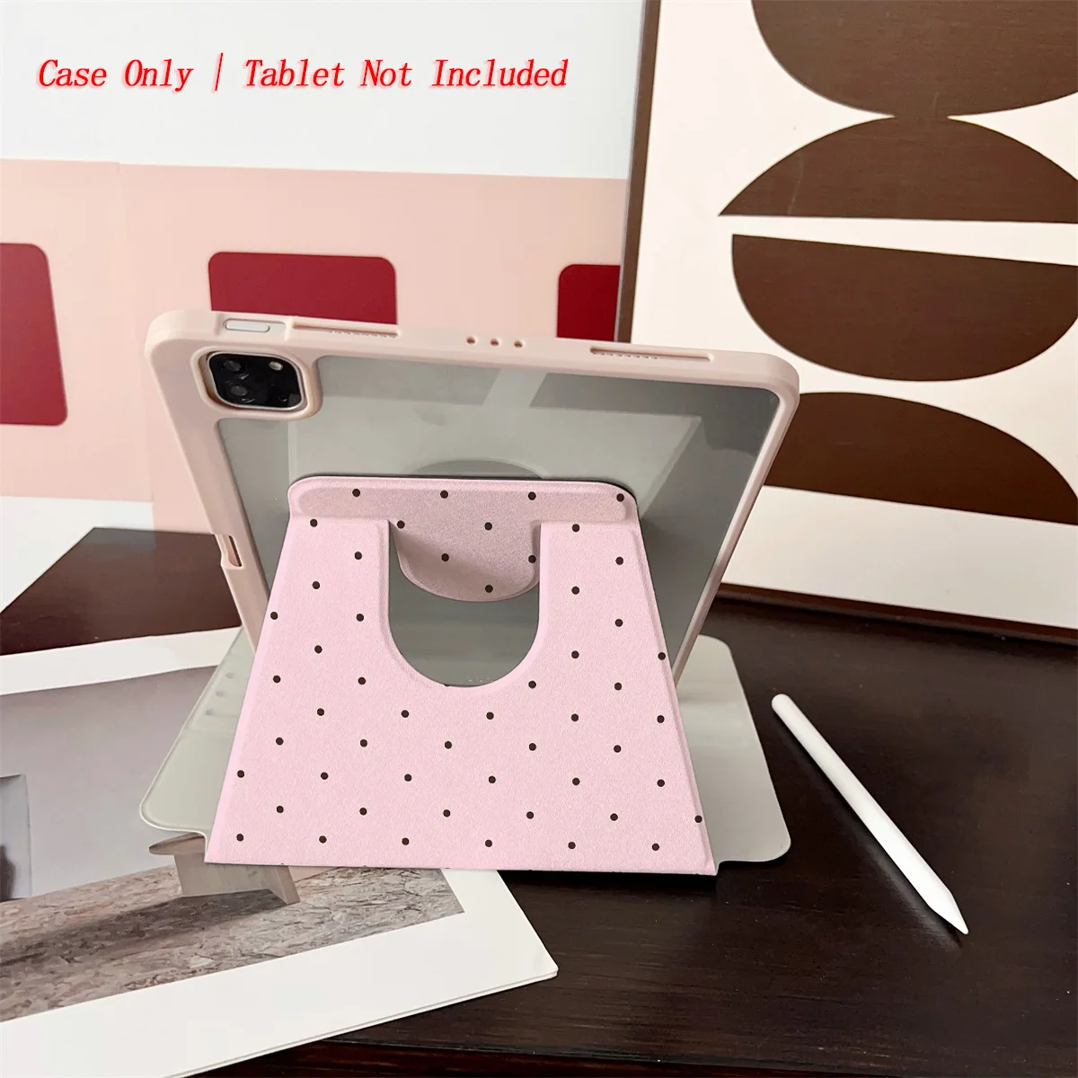 غطاء iPad ذو خلفية وردية عصرية بحافة بنية اللون وبقع سوداء لهاتف Apple iPad9th/10th Gen Air5 Pro 12.9 Mini6 مقاوم للصدمات