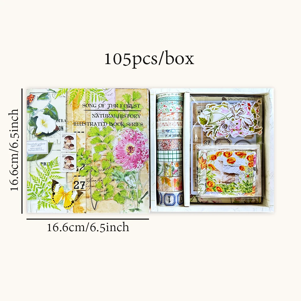 6Style Sticker Tape Set Naturalist Illustrated Book Retro Material Handbook Decorative DIY Gift Box