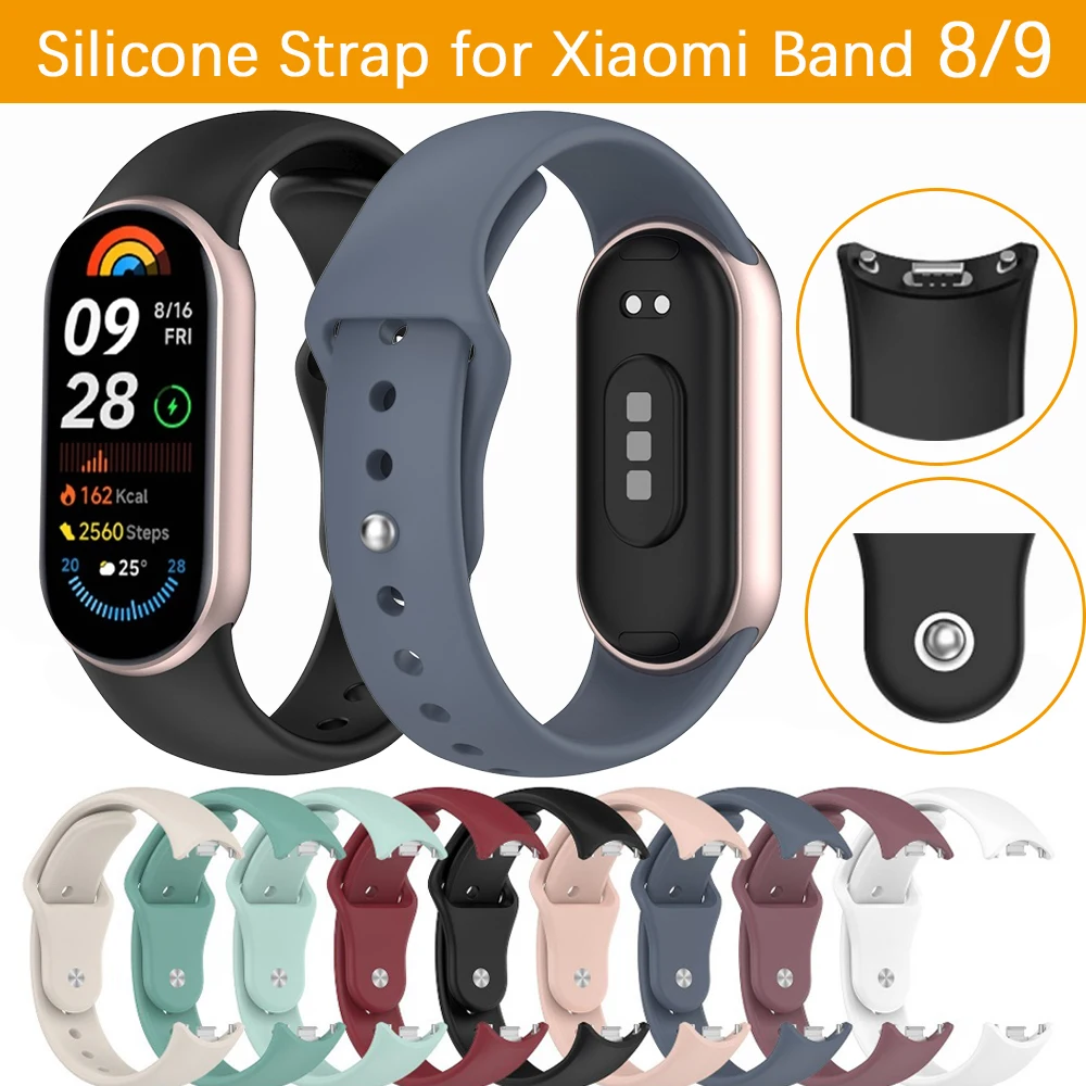 Ersatz-Silikonarmband für Xiaomi Band 9 8, mit einfarbiger umgekehrter Schnalle, langlebig, bequem, Fitness-Tracker-Zubehör