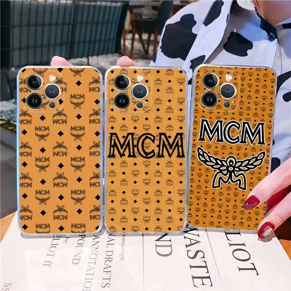 

Fashion M-MCM Logo For IPhone 17 16 15 14 13 12 11 Pro Max Plus Transparent Soft TPU Phone Cover