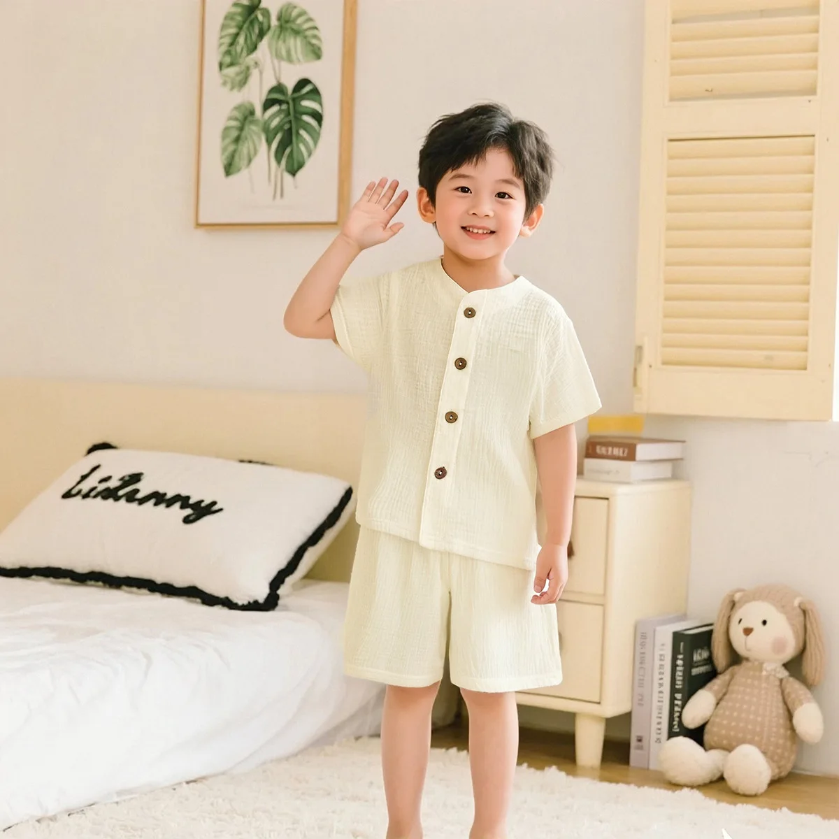 소년 소녀 여름 복장 아기 모슬린 코튼 홈웨어 의류 셔츠 반바지 정장 어린이 잠옷 탑 + 바지 세트 2pcs 1-12T