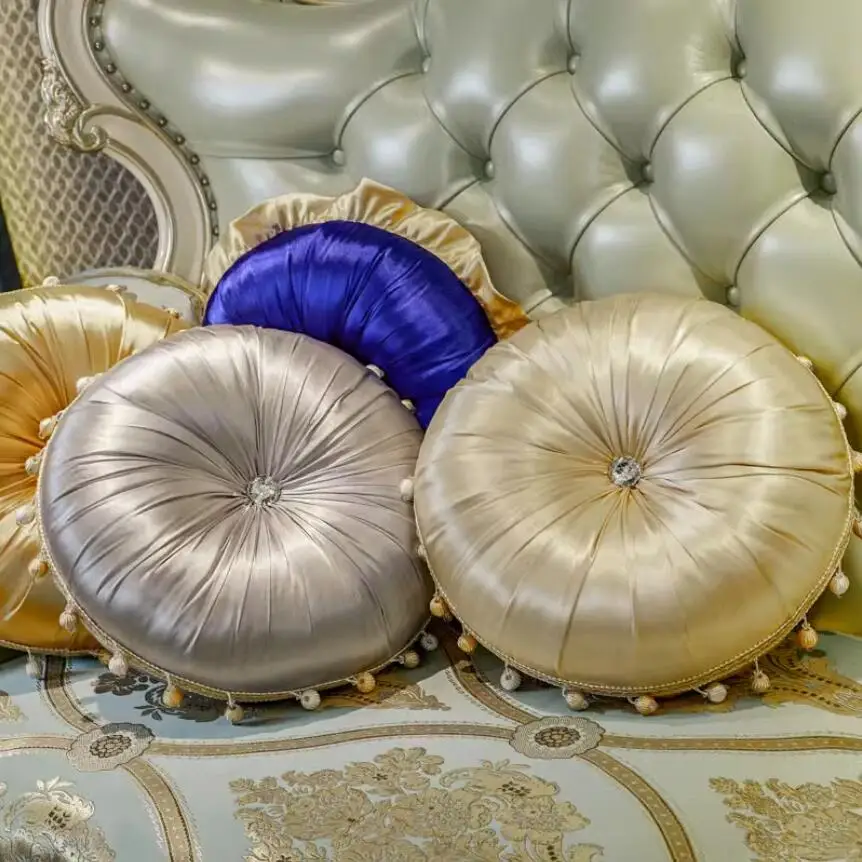 

European Style Satin Round Pumpkin Pillow Waist Back Pillow Headrest Wheel Seat Cushion Cover Sofa Throw Home Decor Textile