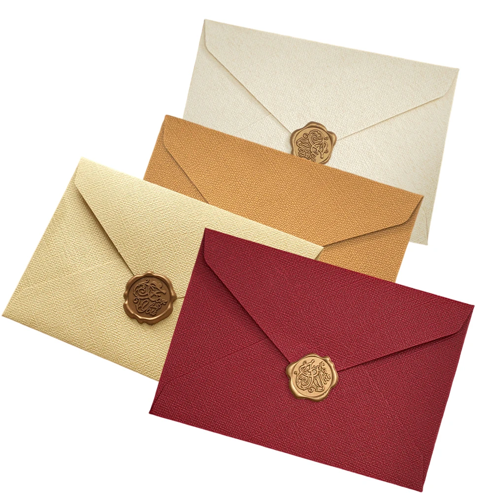 

16pcs Envelope Set 3pcs Linen Patterned Invitation Envelope 3pcs Wax Seal Stickers 10pcs Kraft-colored Borderless Stationery