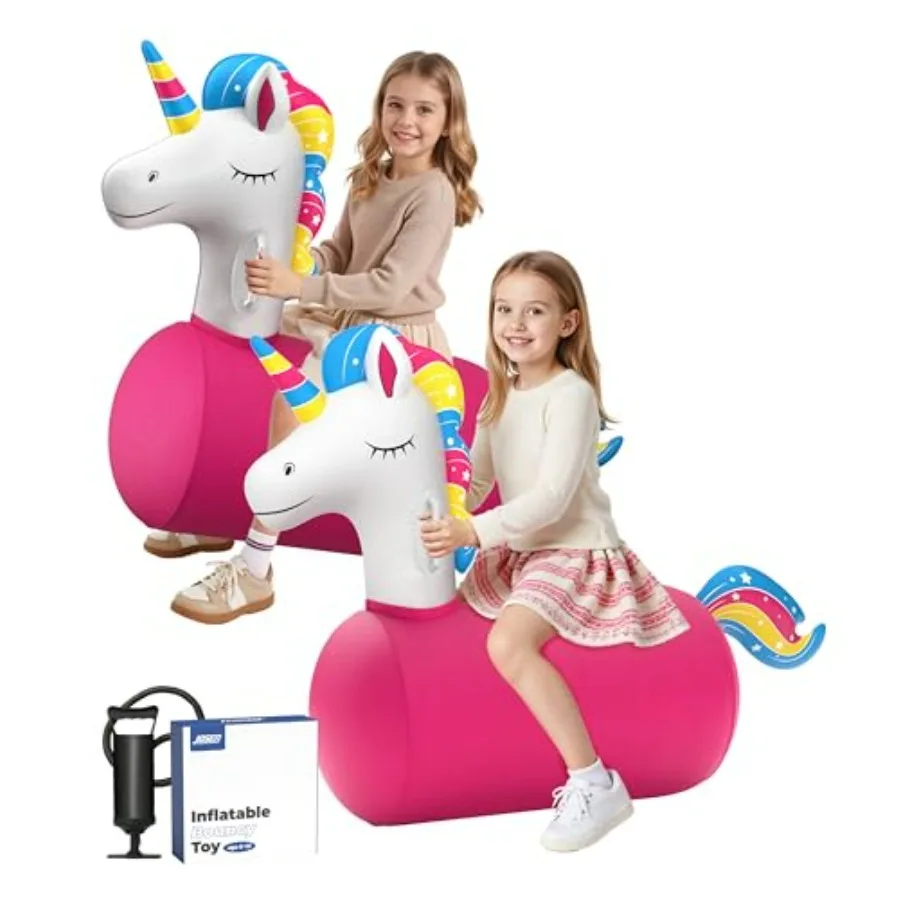

Надувной гигантский единорог-попрыгун с ручным насосом для детей от 5 лет, для использования в помещении и на улице, выдерживает до 250 фунтов, розовый цвет.