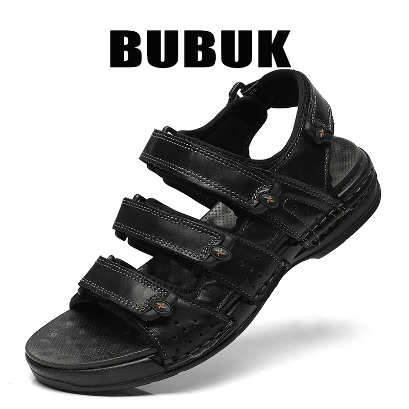 

Мужские кожаные сандалии BUBUK для активного отдыха, пляжная обувь из натуральной кожи (первый слой), дышащая сетчатая подкладка, повседневная обувь для походов и рыбалки