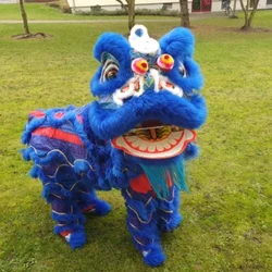 Christmas Handmade Blue Lion Dance Mascot Costume Wool Southern Lion Chinese Folk Art Two Adults Party Game Advertising Cospla