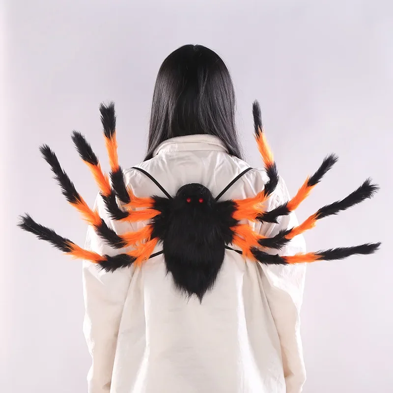 90/125CM Horror Plush Spider Bag Decoration Halloween Candy Backpack Big Spider Shape Trick or Treat Halloween Props Costume