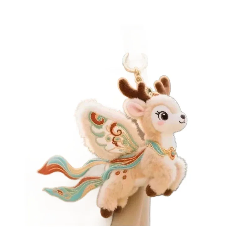 Dunhuang Flying Cat، غزال ذو تسعة ألوان، نمط سحابة مطرزة، شريط، لعبة قطيفة، زخرفة معلقة على حقيبة لطيفة، دمية، سلسلة مفاتيح