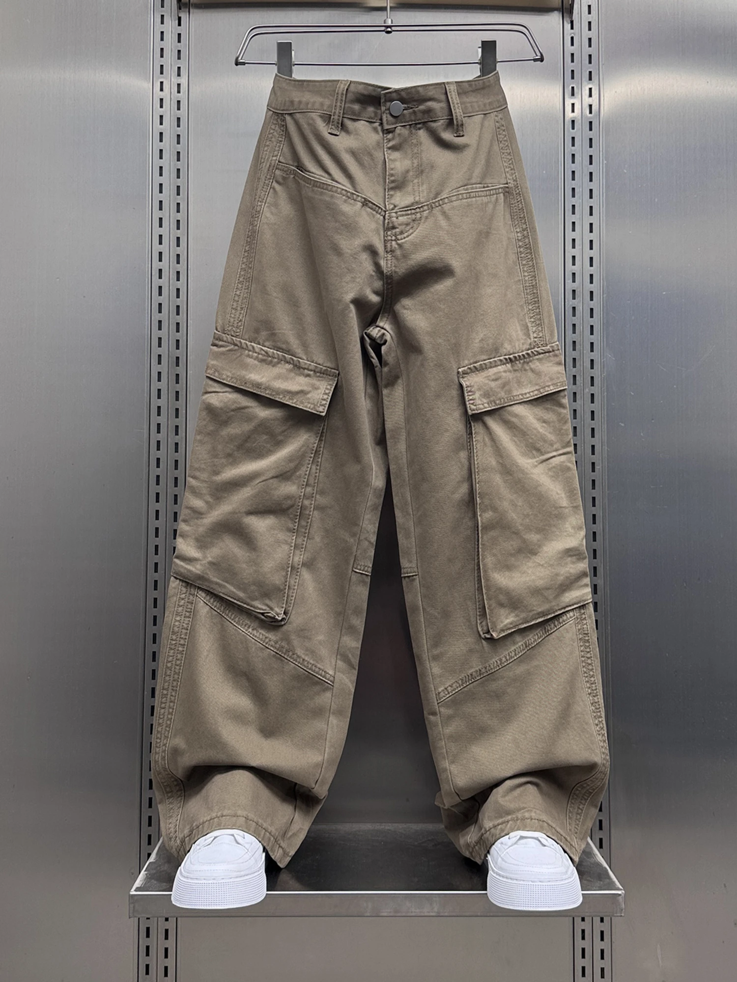 

Ретро-американские широкие рабочие брюки с множеством карманов, свободные, струящиеся, универсальные, длинные, для мужчин, осенняя новинка