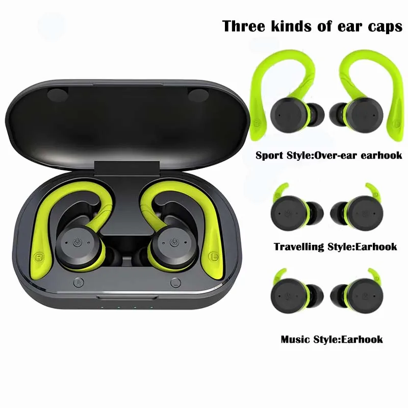 IPX7 Waterproof Wireless Headset Bluetooth Earphone Dual Wear Style Sport Running Stereo Headphone Long Play Time Mic Earbuds