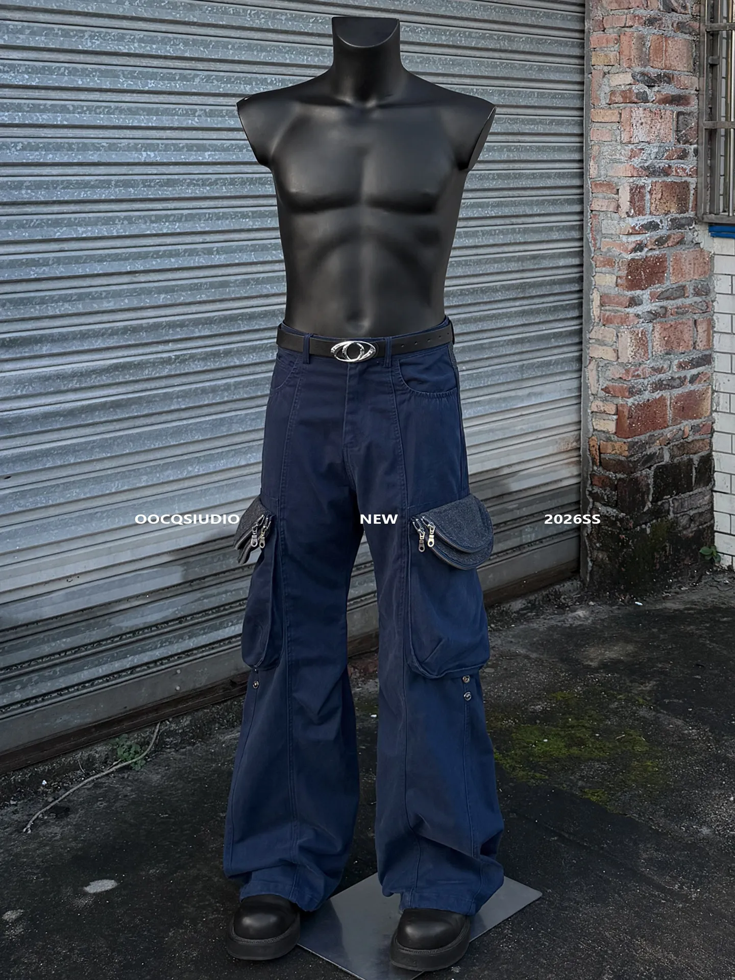 American High Street Retro Double Cover Pocket Bootcut Work Pants Men Casual All-Match Loose Fit Jeans Trendy mid Waist