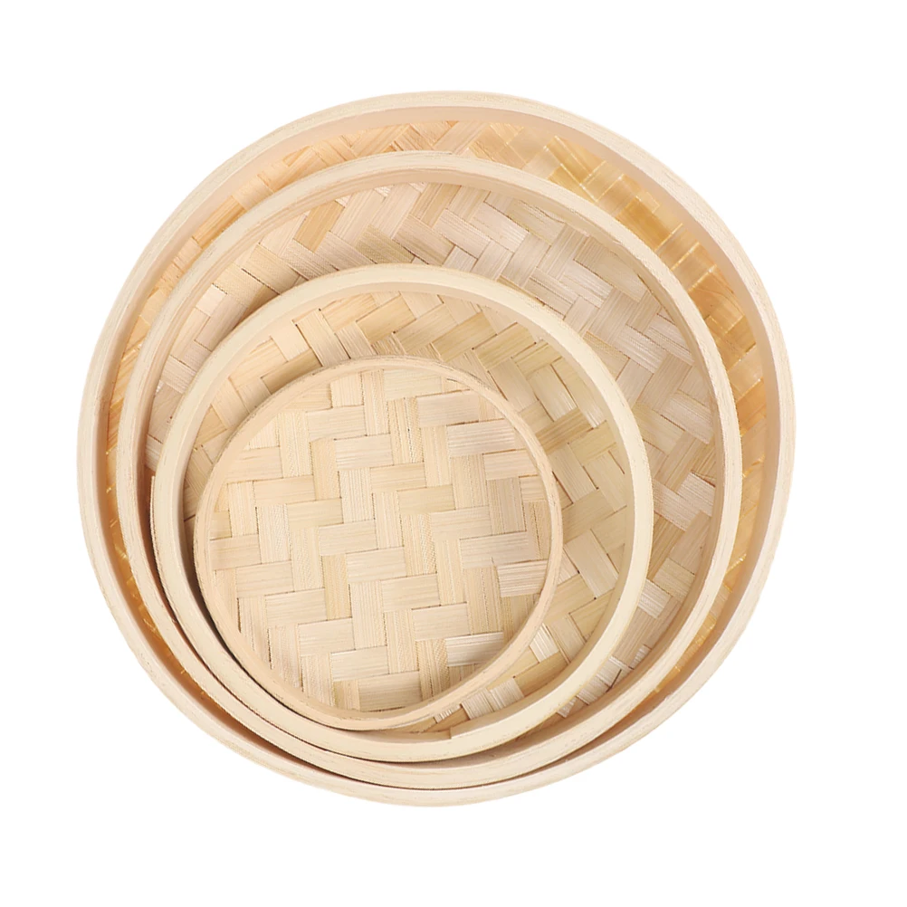 

4 Sizes Bamboo Woven Baskets Set 18CM 22CM 26CM 30CM Round Tray Storage Baskets H made Decorative Trays Fruit Vegetable Bread
