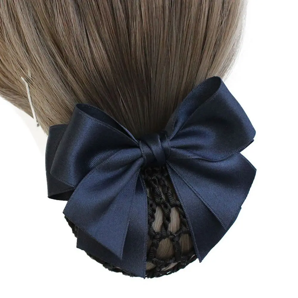 Vintage Headwear Female Hotel Bowknot Nurse Ponytail Clip Korean Bun Snood Hairgrips Cover Net Women Spring Clip