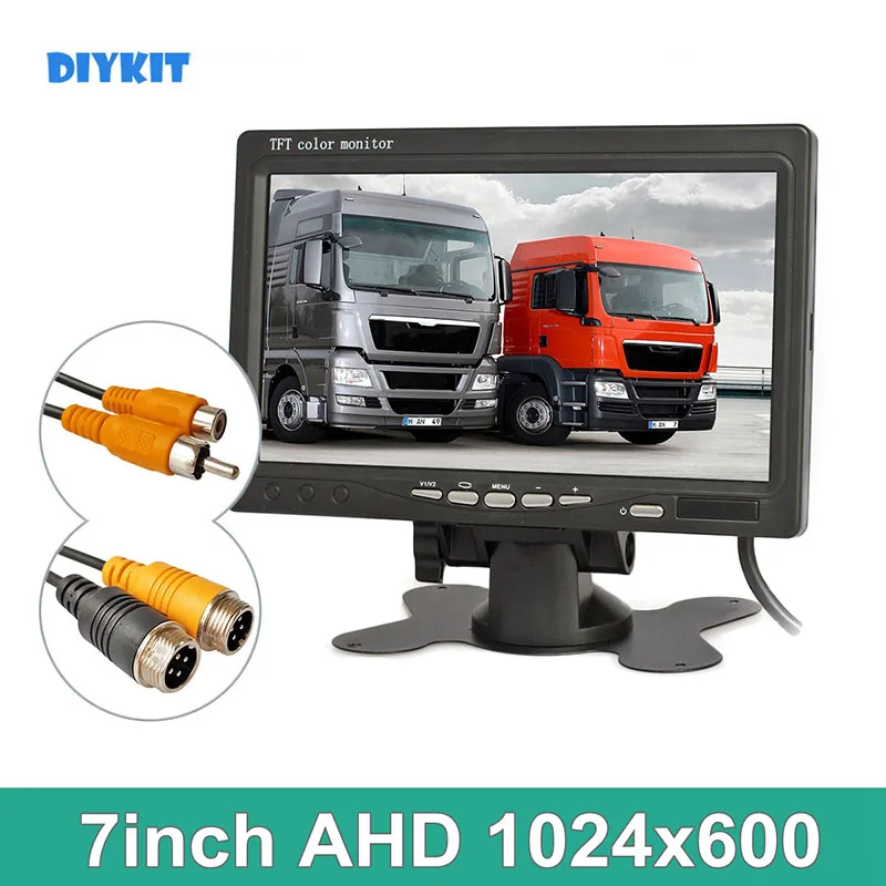 DIYKIT 1024x600 AHD 7inch TFT LCD HD Car Monitor Rear View Monitor Support 1080P AHD Camera 2 x 4PIN Video Input