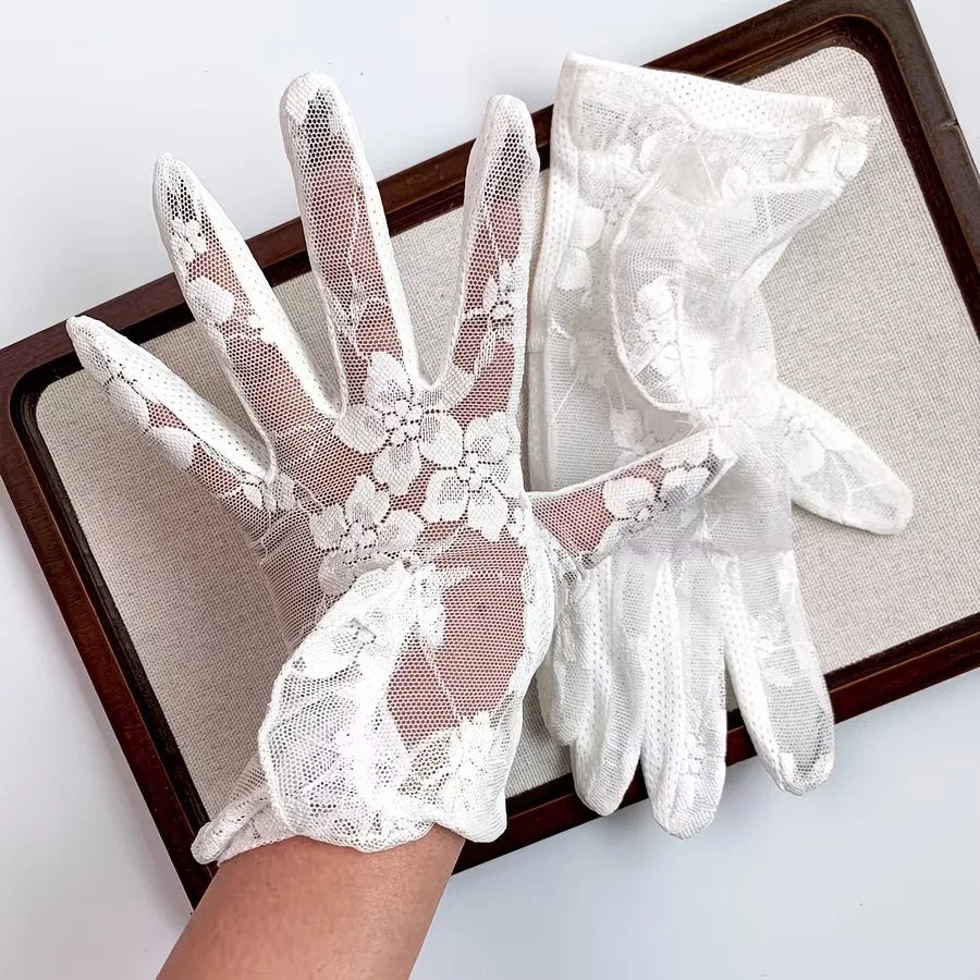 Summer Thin Breathable Lace Mesh Flower Ruffle Edge Fashion Women Sunscreen Gloves Cycling Driving Non-slip Touch Screen