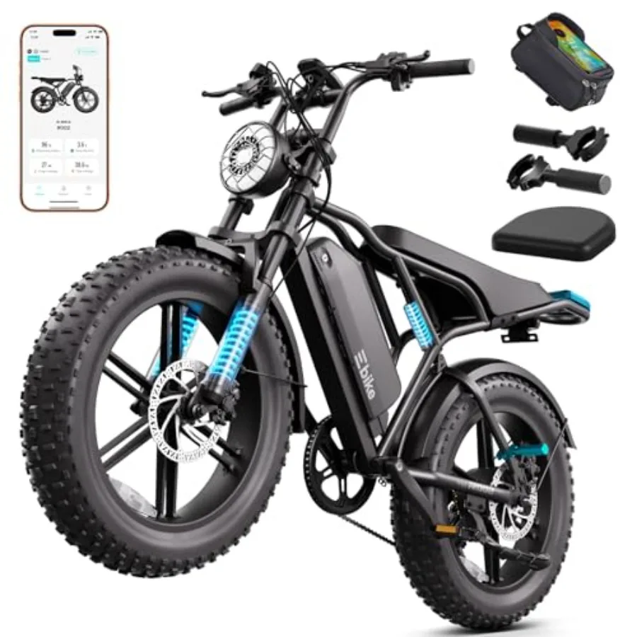 

Electric bike for commuting and off-road use, aluminum alloy frame, black color, 1500W peak motor with 20 x 4.0 fat tires, dual