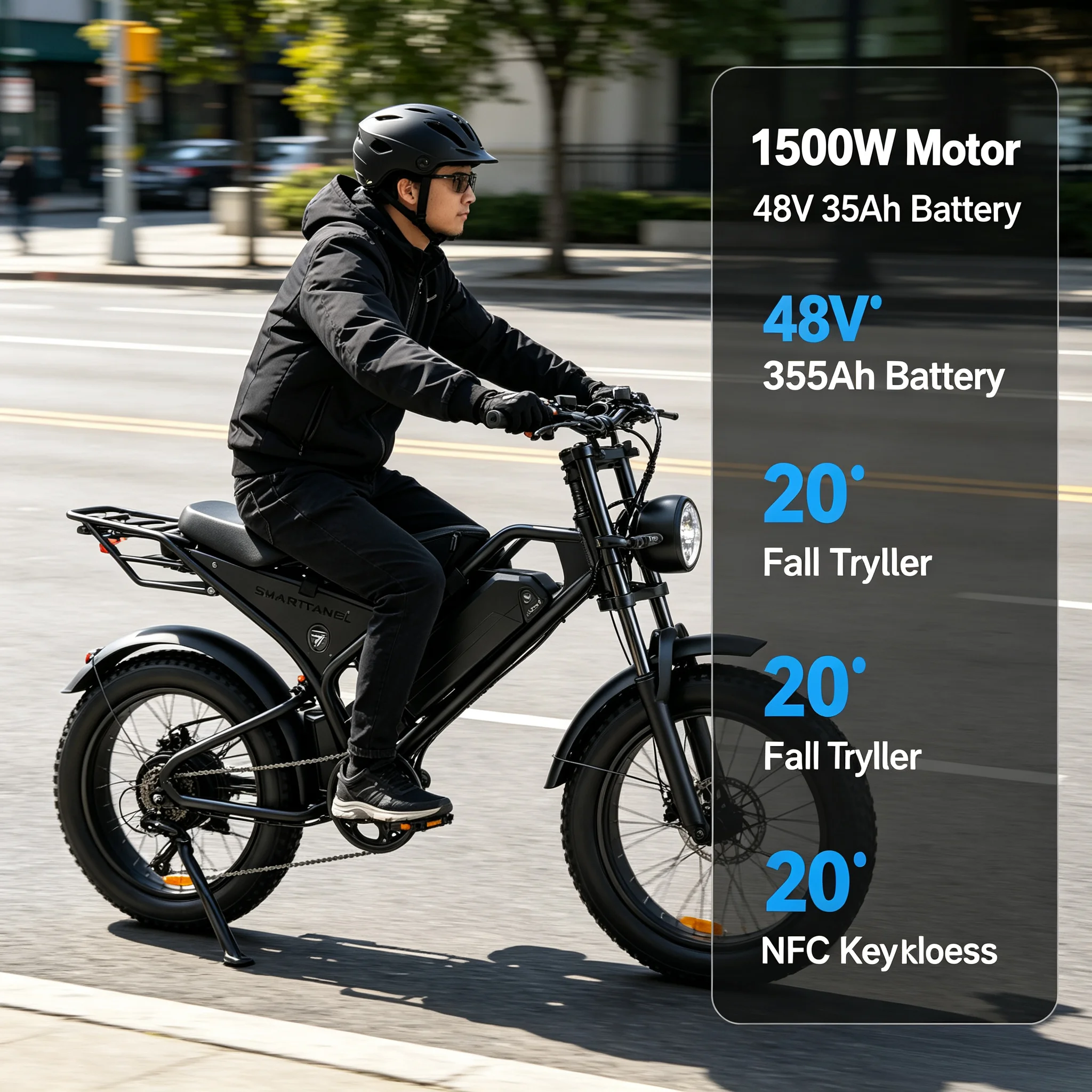 1500W Peak 85N.m Electric Bike SU8 20"x4.0 Fat Tire Full Suspension E‑Bike,48V 20Ah Removable Battery,32MPH Max Speed,Up to 60 Miles Range for Teens, Ships from USA